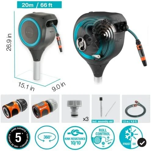 Gardena savaime susivyniojanti žarnos ritė "Rollup M" 20m, 11 mm