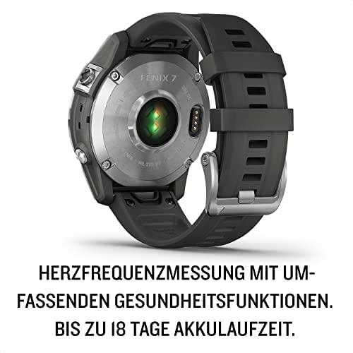 Išmanusis laikrodis Garmin fenix 7 – Standard Edition, Sidabro spalvos korpusas su grafito spalvos silikoniniu dirželiu