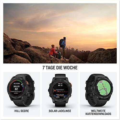 Išmanusis laikrodis Garmin Fenix 7X Pro Solar, Pilkos spalvos korpusas su juodos spalvos silikoniniu dirželiu