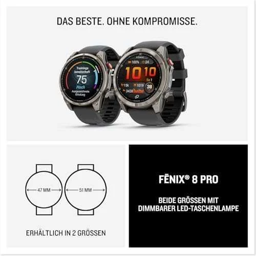 Išmanusis laikrodis Garmin fēnix® 8 Pro – 47 mm, AMOLED Sapphire, titanas su grafito spalvos / juodu silikoniniu dirželiu