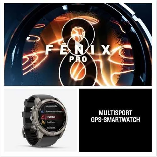Išmanusis laikrodis Garmin fēnix® 8 Pro – 51 mm, AMOLED Sapphire, titanas su grafito spalvos / juodu silikoniniu dirželiu | 010-03199-11