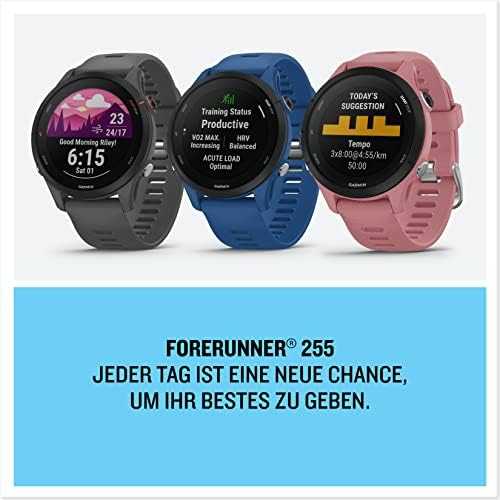 Išmanusis laikrodis Garmin Forerunner 255, Juodos spalvos apvadas su mėlynos spalvos silikoniniu dirželiu, 46mm