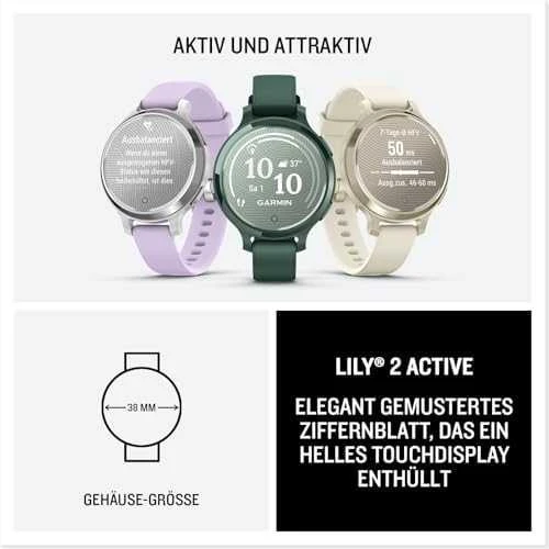 Išmanusis laikrodis Garmin Lily® 2 Active, Pilkšvos aukso spalvos su kreminės spalvos silikoniniu dirželiu