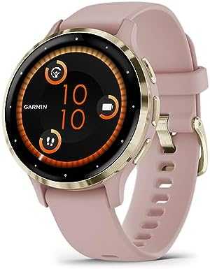 Išmanusis laikrodis Garmin Venu® 3S, Šviesaus aukso spalvos nerūdijančiojo plieno apvadas su pilkai rausvos spalvos korpusu ir silikoniniu dirželiu
