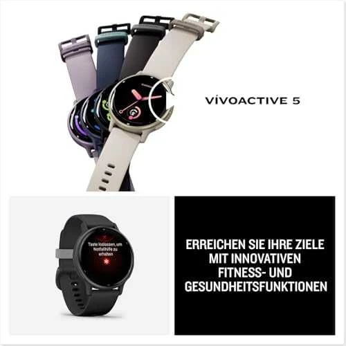 Išmanusis laikrodis Garmin vívoactive® 5, Skalūnų spalvos aliuminio apvadas su juodu korpusu ir silikoniniu dirželiu