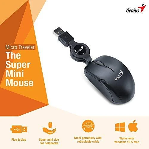 Genius Micro Traveler V2 Pelė su laidu, juoda, 1200DPI
