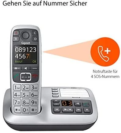 Gigaset E560A - DECT telefonas - Belaidis ragelis - Garsiakalbis - 200 įrašų - Skambintojo ID - Juodas,Sidabrinis