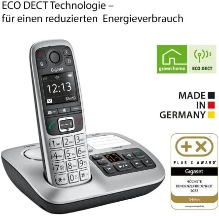 Gigaset E560A - DECT telefonas - Belaidis ragelis - Garsiakalbis - 200 įrašų - Skambintojo ID - Juodas,Sidabrinis