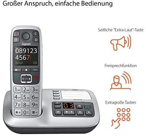 Gigaset E560A - DECT telefonas - Belaidis ragelis - Garsiakalbis - 200 įrašų - Skambintojo ID - Juodas,Sidabrinis