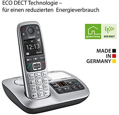 Gigaset E560A - DECT telefonas - Belaidis ragelis - Garsiakalbis - 200 įrašų - Skambintojo ID - Juodas,Sidabrinis