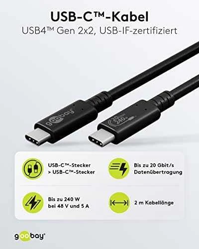 Kabelis USB-C USB4 Gen 2x2 20 Gb/s 240W Goobay 2m