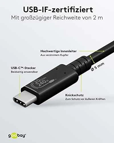 Kabelis USB-C USB4 Gen 2x2 20 Gb/s 240W Goobay 2m