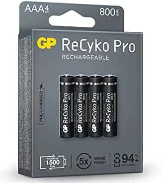 GP Baterija GP Baterija (AAA) Įkraunama RECYKO+ Pro NIMH R03, GPRHCH83B205, (4 baterijos / lizdinė plokštelė), 800 mAh