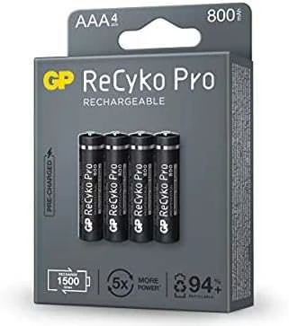 GP Baterija GP Baterija (AAA) Įkraunama RECYKO+ Pro NIMH R03, GPRHCH83B205, (4 baterijos / lizdinė plokštelė), 800 mAh
