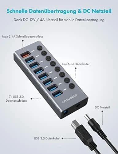 GAU GRAUGEAR G-HUB71-A sąsajos šakotuvas USB 3.2 Gen 1 (3.1 Gen 1) Type-A 5000 Mbit/ai