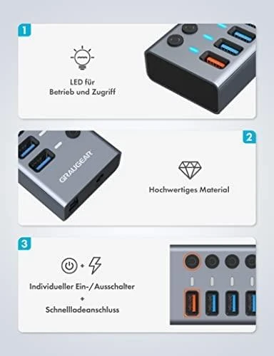 GAU GRAUGEAR G-HUB71-A sąsajos šakotuvas USB 3.2 Gen 1 (3.1 Gen 1) Type-A 5000 Mbit/ai