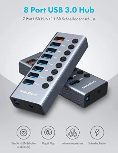 Graugear USB 3.0 šakotuvas su individualiais mygtukais