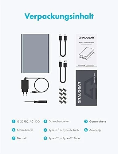 GAU GRAUGEAR G-25RD2-AC-10G saugojimo diskų korpusas HDD / SSD aptvaras Sidabras 2.5″