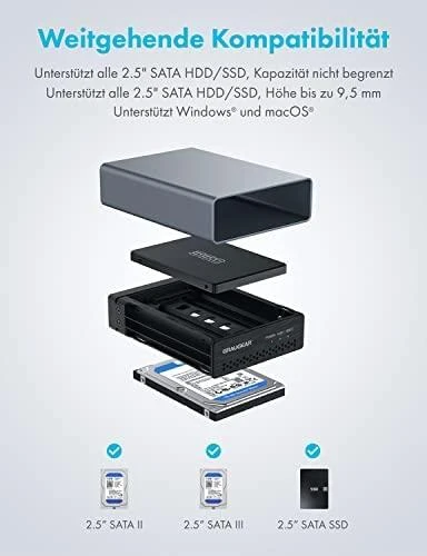 GAU GRAUGEAR G-25RD2-AC-10G saugojimo diskų korpusas HDD / SSD aptvaras Sidabras 2.5″