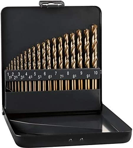 Grąžtas ALPEN 65600019100 spiralinis gręžimo korpusas DIN338RN HSS kobalto rankena KM19 skersmuo 1,0-10,0 mm 19 vnt Sidabrinis