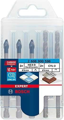 Grąžtas Bosch HEX-9 kietos keramikos 6 mm mišinys: 3xHEX-9 ir 2xCYL-3
