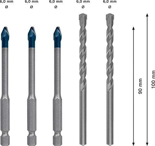 Grąžtas Bosch HEX-9 kietos keramikos 6 mm mišinys: 3xHEX-9 ir 2xCYL-3