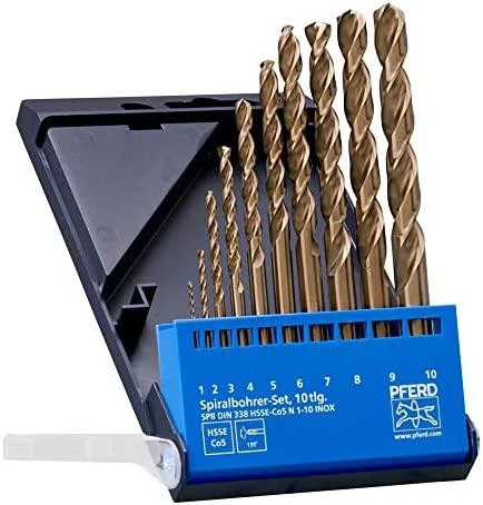 Grąžtas 10 dalių metalo grąžtų rinkinys PFERD DIN338 HSSE N 1-10 Inox