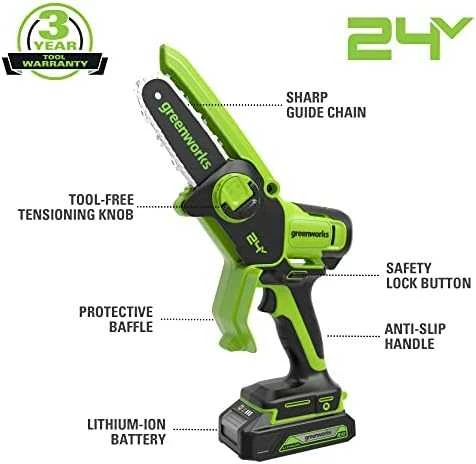 Grandininis pjūklas Greenworks G24MCS10; 24 V (be akumuliatoriaus ir pakrovėjo)