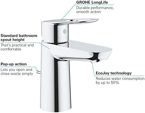 Grohe BauLoop S praustuvo maišytuvas su dugno vožtuvu (plastik), chromas