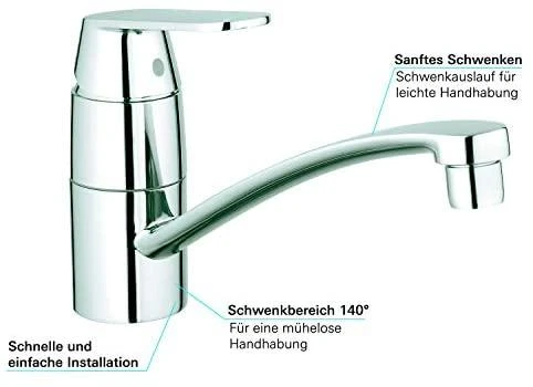 Plautuvės maišytuvas GROHE Eurosmart Cosmopolitan, Chromas, ilgu čiaupu