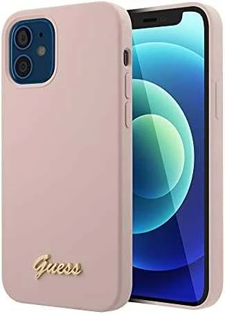 Apple iPhone 12 Mini Guess dėklas silikoninis Script Gold Logo (GUHCP12SLSLMGLP) light rožinės spalvos