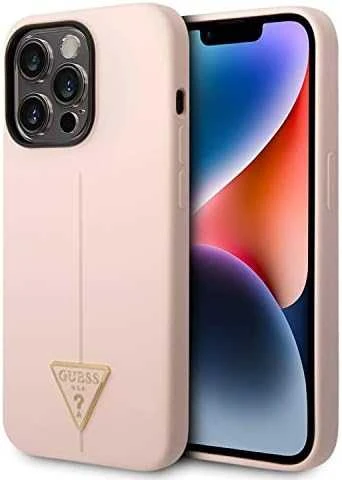 Guess GUHCP13LSLTGP iPhone 13 Pro / 13 6,1 colio eilinis/rožinis kietas dėklas, silikoninis trikampis