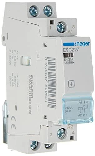 Kontaktorius Hager ESC227 (1P, 25A, 230V, 1NO+1NC, 1 mod.)
