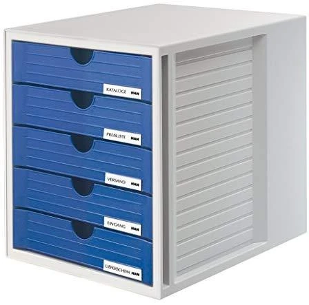 HAN Rinkinys 5 SZUFLADEK SYSTEM-BOX HAN A4 POLISTYREN SZARO-Mėlynas - HN145014-10