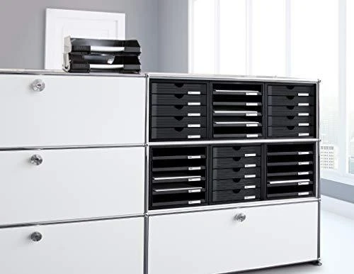 HAN Rinkinys 5 SZUFLADEK SYSTEM-BOX HAN A4 POLISTYREN SZARO-Mėlynas - HN145014-10