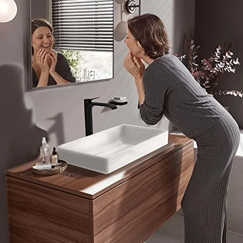 Praustuvo maišytuvas Hansgrohe 75040670, su dugno vožtuvu, juodas matinis