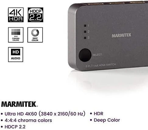 Marmitek Connect 310 UHD HDMI jungiklis su valdymo mygtuku