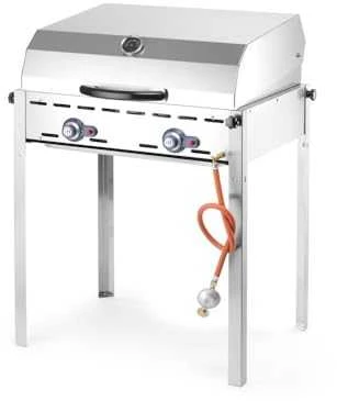 Dujinis grilis "Žalias Fire" 2 degiklių 11,6kW su dangteliu ir lentyna - Hendi 149508