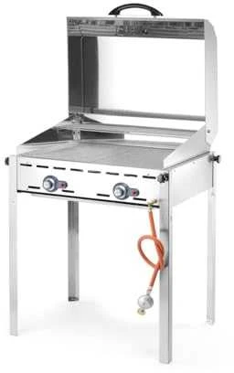 Dujinis grilis "Žalias Fire" 2 degiklių 11,6kW su dangteliu ir lentyna - Hendi 149508