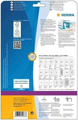 Herma Cardboard įdėklai 5033, A4, CD ir DVD dėklams, balta, be klijų, 121 x 242 mm, plonas dėklas, 25 vnt (5033)