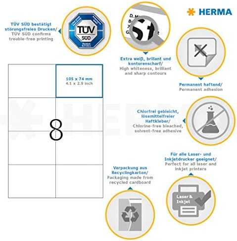 Herma Etykiety Premium 5062, A4, balta, 105 x 74 mm, papier matinė, 200 vnt. (5062)