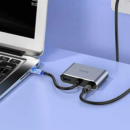 Adapteris Hoco HB30 Type-C į HDMI+VGA+USB-A3.0+Type-C pilkas