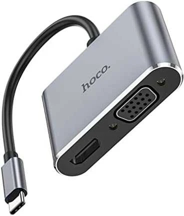 Adapteris Hoco HB30 Type-C į HDMI+VGA+USB-A3.0+Type-C pilkas