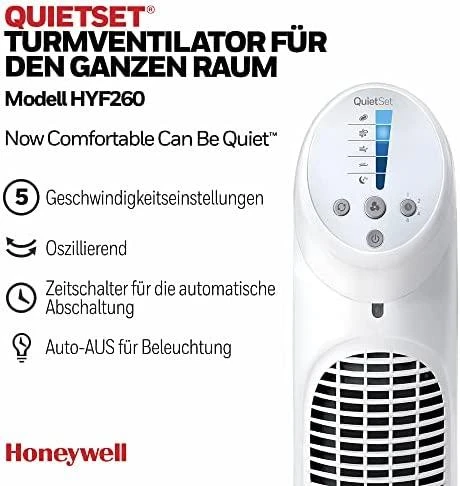 Kondicionierius Honeywell koloninis ventiliatorius su 5 greičio lygiais, osciliacija 80°, nuotolinis valdymas, HYF260E4