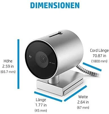 Hewlett Packard (HP) HP 950 4K UHD žiniatinklio kamera / USB / privatumas / automatinis fokusavimas, AI automatinis kadravimas / mikrofonas / Sidabrinis / 1 metai
