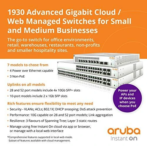 Šakotuvas „Hewlett Packard“ (HP) „HPE Networking Instant On 1930“ 52 prievadų komutatorius [48 gigabito LAN, 4 SFP/SFP+]