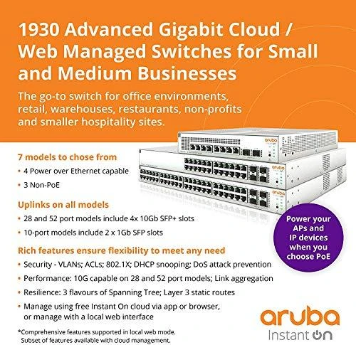 Šakotuvas Hewlett Packard (HP) HPE Aruba Instant On 1930 Switch 8G 2SFP 124W Europe – lokalizacija anglų kalba