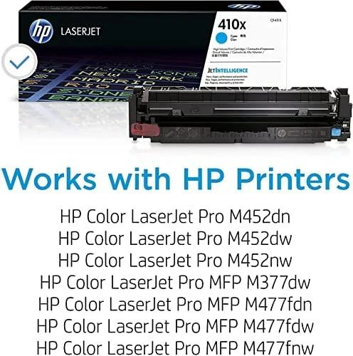 Hewlett Packard (HP) HP 410X didelio našumo žalsvai mėlyna originali LaserJet dažų kasetė (5 000 puslapių)