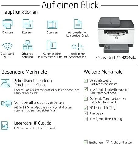 Hewlett Packard (HP) HP Enterprise HP LaserJet MFP M234sdw - Daugiafunkcis spausdintuvas - Nespalvotas - Lazerinis - Legal (216 x 356 mm) (originalas) - Legal (laikmenos) - Iki 29 psl./min. (kopijavimas) - Iki 29 psl./min. (spausdinimas) - 150 lapų - USB 2.0, LAN, Wi-Fi(n), Bluetooth (9YG05F#ABD)