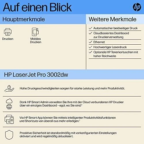 Hewlett Packard (HP) HP LaserJet Pro 3002dw Spausdintuvas - A4 Mono lazerinis, Print, Auto-Duplex, LAN, WiFi, 33ppm, 350-2500 pages per month